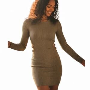 Say What Gold Metallic ribbed bodycon dress with cutouts on the sides size L